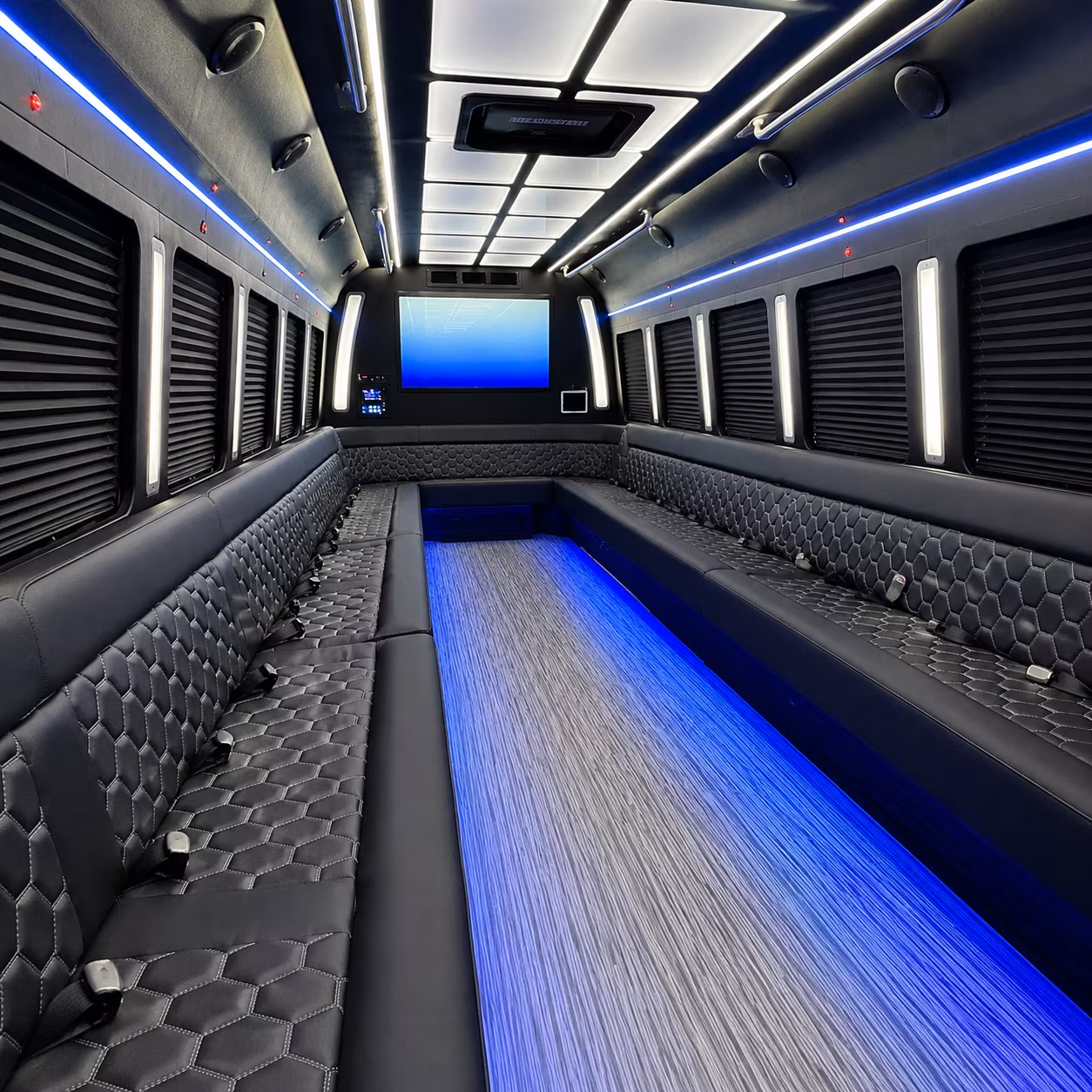 loveland 50 passenger party bus inside